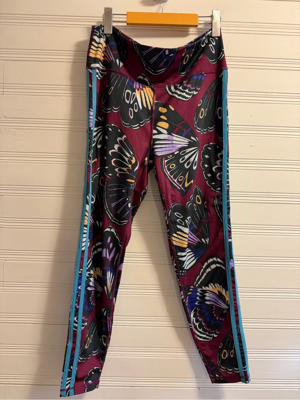 adidas x FARM Rio Butterfly Print Leggings Burgundy Teal XL